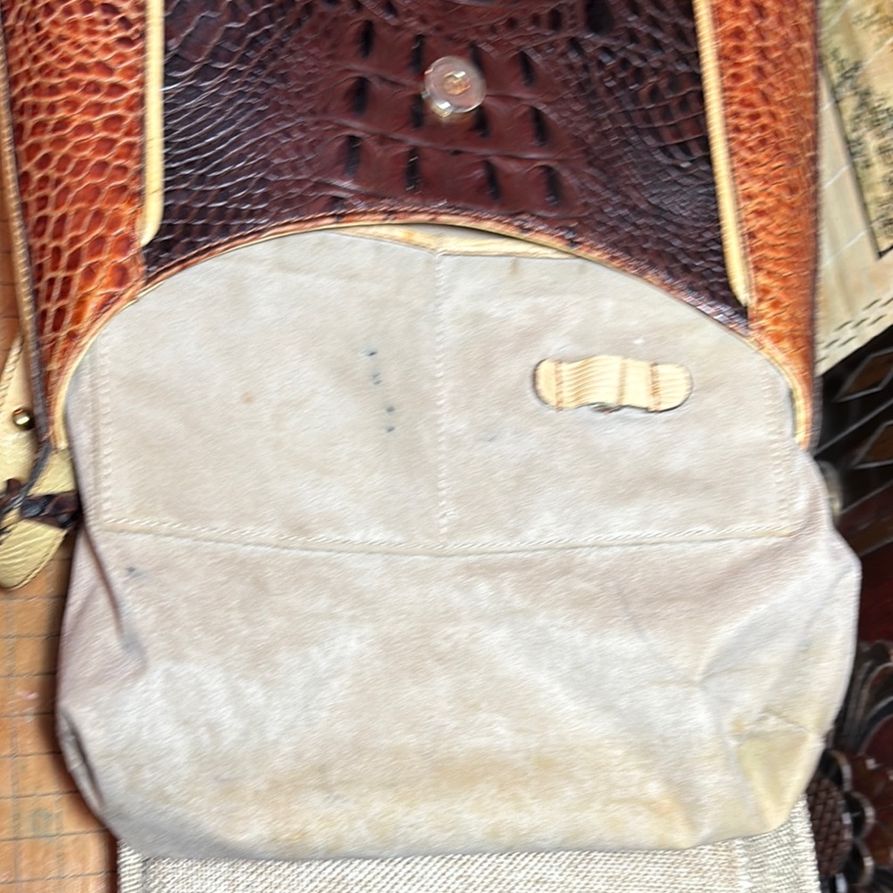 Brahmin Leather Bag Tricolor w Melbourne Croc Magnetic Snap Flap 10”x9.5”x3.5” - Picture 16 of 17